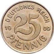25 Pfennig - Wilhelm II Pattern, Germany, 1909 reverse image
