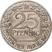 25 Pfennig - Wilhelm II Pattern, Germany, 1909 reverse image