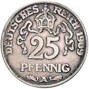 25 Pfennig - Wilhelm II Pattern, Germany, 1909 reverse image