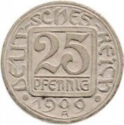 25 Pfennig - Wilhelm II Pattern, Germany, 1909 reverse image
