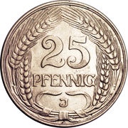 25 Pfennig - Wilhelm II, Germany, 1909-1912 reverse image