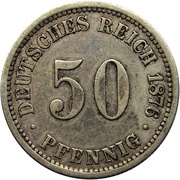 50 Pfennig - Wilhelm I type 1 - large shield, Germany, 1875-1877 reverse image