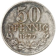 50 Pfennig - Wilhelm I Pattern, Germany, 1877 reverse image