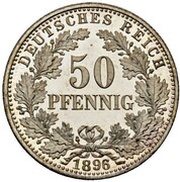 50 Pfennig - Wilhelm II type 2 - small shield, Germany, 1896-1903 reverse image