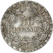 50 Pfennig - Wilhelm II type 2 - small shield - Pattern, Germany, 1898 reverse image