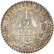 ½ Mark - Wilhelm II type 2 - small shield - Pattern, Germany, 1900 reverse image