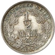 ½ Mark - Wilhelm II type 2 - small shield - Pattern, Germany, 1900 reverse image