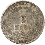 ½ Mark - Wilhelm II type 2 - small shield - Pattern, Germany, 1900 reverse image