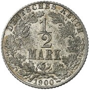 ½ Mark - Wilhelm II type 2 - small shield - Pattern, Germany, 1900 reverse image