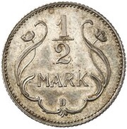 ½ Mark - Wilhelm II type 2 - small shield - Pattern, Germany, 1901 reverse image