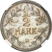 ½ Mark - Wilhelm II type 2 - small shield - Pattern, Germany, 1901 reverse image