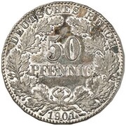 50 Pfennig - Wilhelm II type 2 - small shield - Pattern, Germany, 1901 reverse image