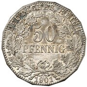 50 Pfennig - Wilhelm II type 2 - small shield - Pattern, Germany, 1901 reverse image