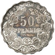 50 Pfennig - Wilhelm II type 2 - small shield - Pattern, Germany, 1901 reverse image