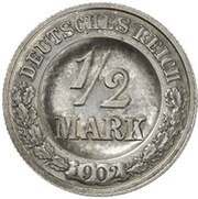 ½ Mark - Wilhelm II type 2 - small shield - Pattern, Germany, 1902 reverse image