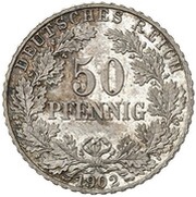 50 Pfennig - Wilhelm II type 2 - small shield - Pattern, Germany, 1902 reverse image