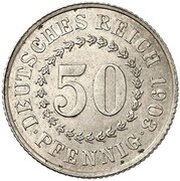 50 Pfennig - Wilhelm II type 2 - small shield - Pattern, Germany, 1903 reverse image
