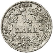½ Mark - Wilhelm II type 2 - small shield - Pattern, Germany, 1903-1905 reverse image