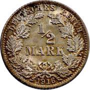 ½ Mark - Wilhelm II type 2 - small shield, Germany, 1905-1919 reverse image