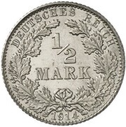 ½ Mark - Wilhelm II type 1 - large shield - Pattern, Germany, 1914 reverse image
