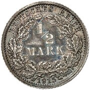 ½ Mark - Wilhelm II type 2 - small shield - Pattern, Germany, 1915 reverse image