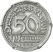 50 Pfennig Pattern, Germany, 1922 reverse image