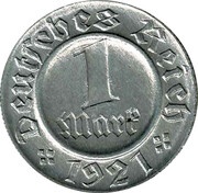 1 Mark - Probe Test, Germany, 1921 reverse image
