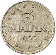 3 Mark Weimar Constitution - Pattern, Germany, 1922 reverse image