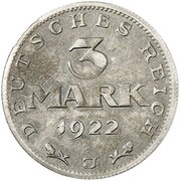 3 Mark Weimar Constitution - Pattern, Germany, 1922 reverse image