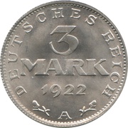 3 Mark Weimar Constitution, Germany, 1922-1923 reverse image