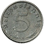 5 Reichspfennig Pattern, Germany, 1939 reverse image