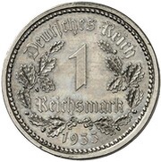 1 Reichsmark Pattern, Germany, 1933 reverse image