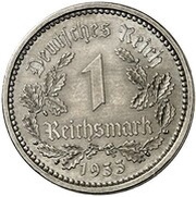 1 Reichsmark Pattern, Germany, 1933 reverse image