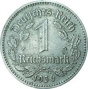 1 Reichsmark, Germany, 1933-1939 reverse image