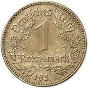 1 Reichsmark Pattern, Germany, 1935 reverse image