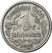 1 Reichsmark Pattern, Germany, 1939 reverse image