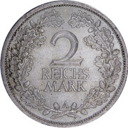 2 Reichsmark, Germany, 1925-1931 reverse image