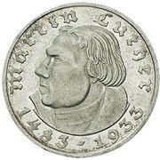 2 Reichsmark Martin Luther - Pattern, Germany, 1933 reverse image