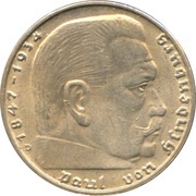 2 Reichsmark Paul von Hindenburg, Germany, 1936-1939 reverse image