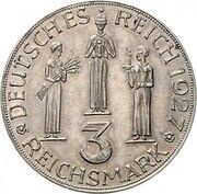 3 Reichsmark Pattern, Germany, 1927 reverse image