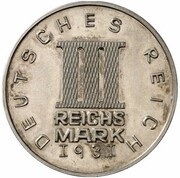 3 Reichsmark Pattern, Germany, 1931 reverse image
