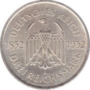3 Reichsmark Goethe obverse image