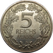 5 Reichsmark Rhineland, Germany, 1925 reverse image