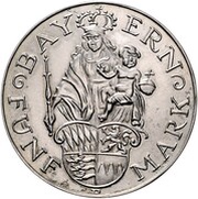 5 Reichsmark Bavaria - Pattern, Germany, 1925 reverse image