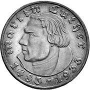 5 Reichsmark Martin Luther - Pattern, Germany, 1933 reverse image
