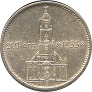 5 Reichsmark Potsdam Garrison Church, Germany, 1934 reverse image