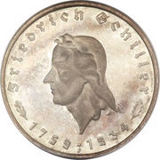 5 Reichsmark Friedrich Schiller, Germany, 1934 reverse image