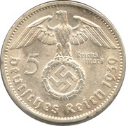 5 Reichsmark Paul von Hindenburg obverse image