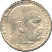 5 Reichsmark Paul von Hindenburg, Germany, 1936-1939 reverse image