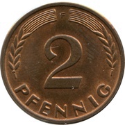 2 Pfennig non-magnetic, Germany, 1950-1969 reverse image